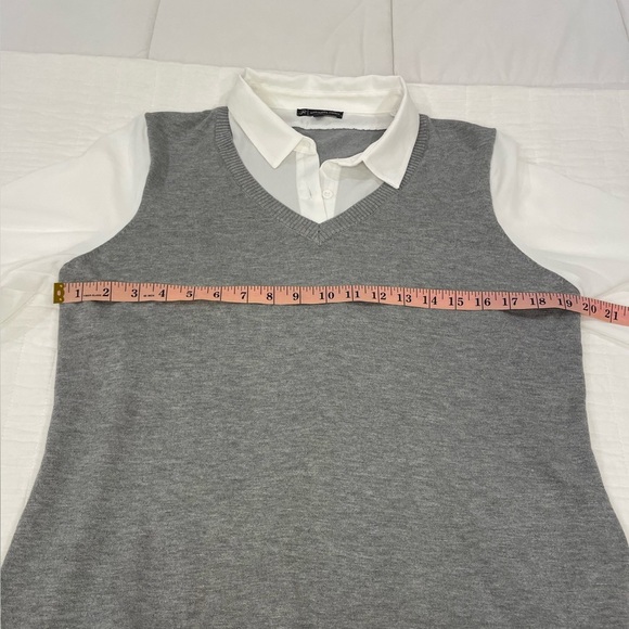 Adrianna Papell Gray V-Neck Sweater Vest with White Shirt - Picture 5 of 9